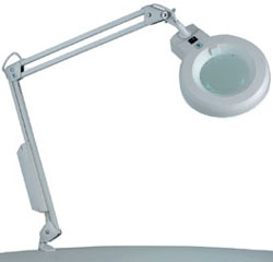 anglepoise lamp with magnifying glass