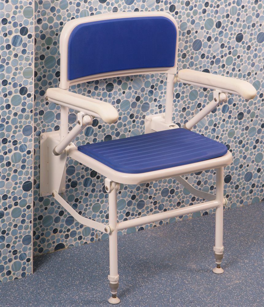 Wall Fixed Folding Shower Seat With Support Arms 1