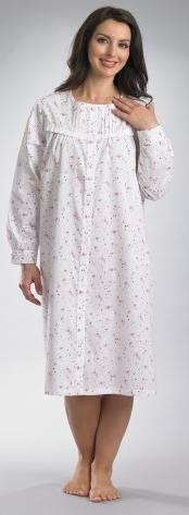 Long Sleeve Front Button Polycotton Nightie 1