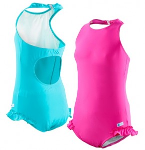 girls swimsuits in pink or turquoise