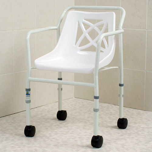 NRS Healthcare Height Adjustable Economy Mobile Shower Chair 1